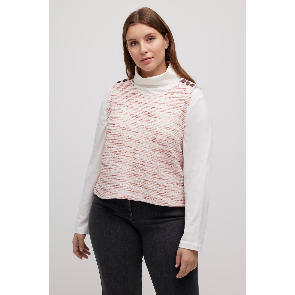 Pull sans manches en molleton, rayures rouge, ULLA POPKEN