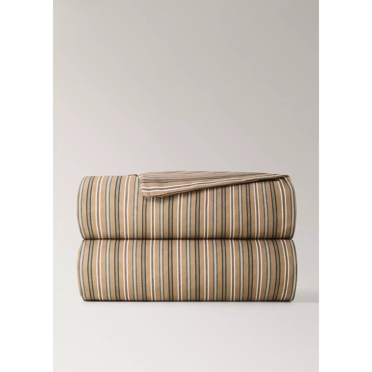 Housse de couette percale de coton rayures multicolores Lit 135/140 cm tabac, MANGO HOME