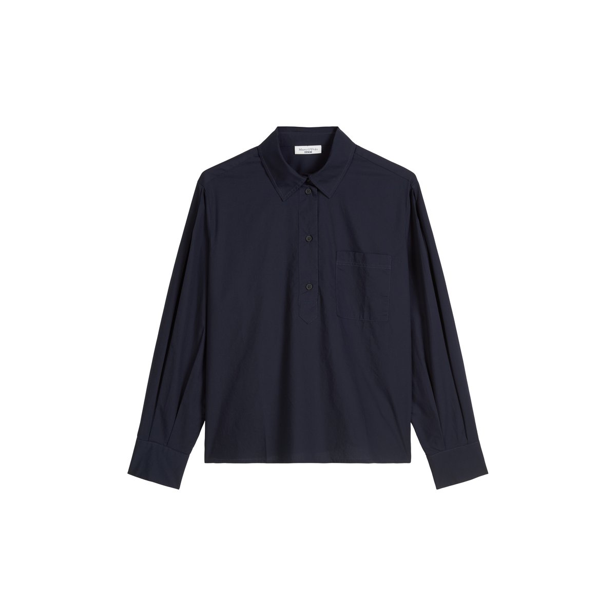 Blouse de style polo relaxed en popeline douce bleu fooncé, MARC O’POLO DENIM