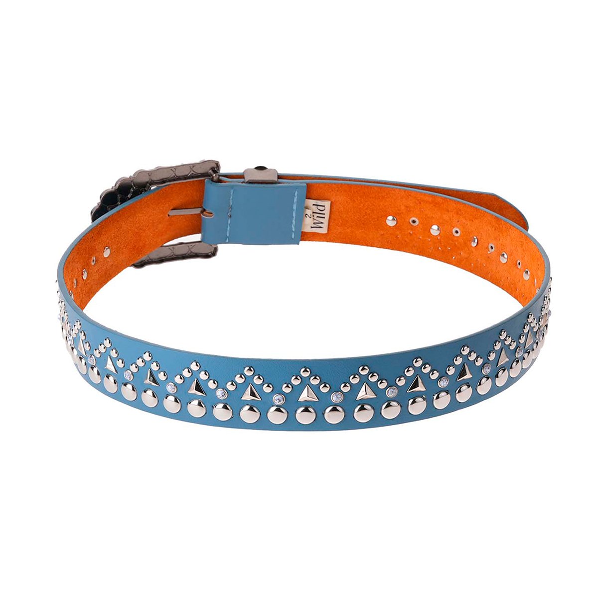 Ceinture unie avec studs et boucle travaillée LAZARO bleu, WILD