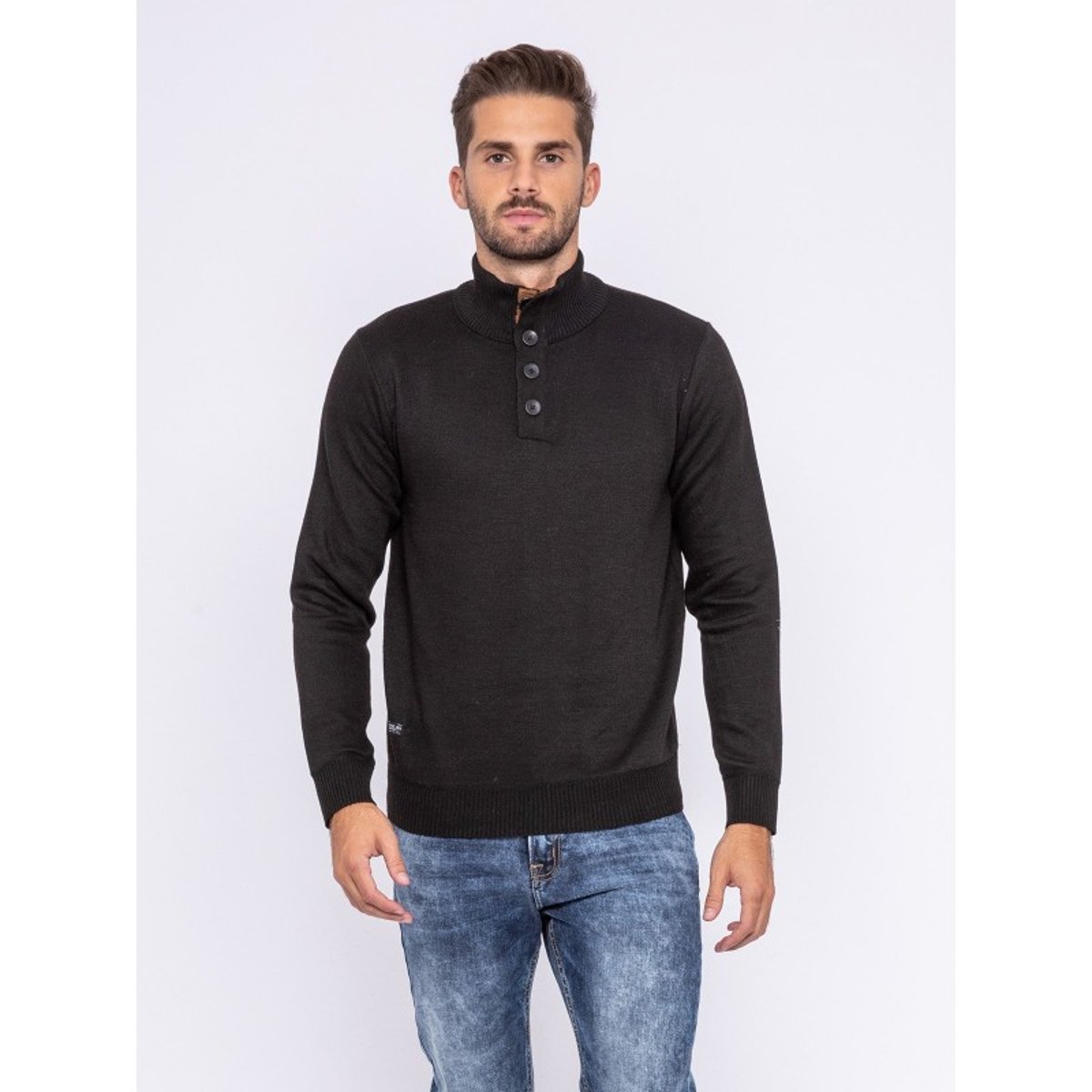 Pull Col Montant Boutons Lulite gris chiné, RITCHIE