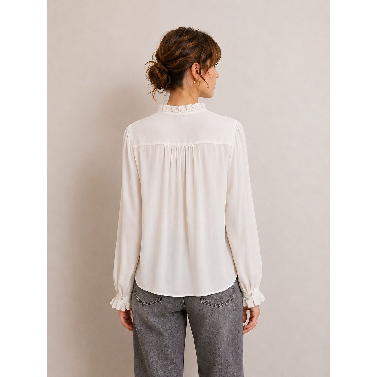 Draping ruffled blouse white, SEE U SOON