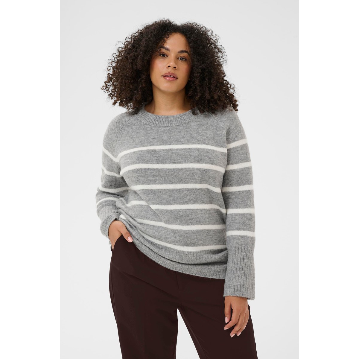 Pullover tricoté gris light grey melange chalk stripe, KAFFE CURVE