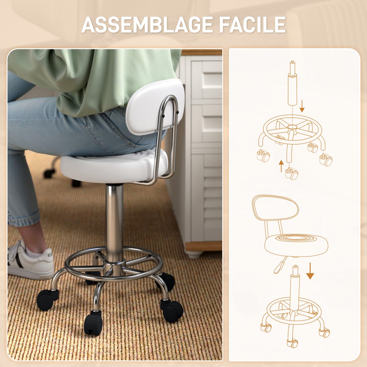 Tabouret de salon Acier Blanc blanc, HOMCOM