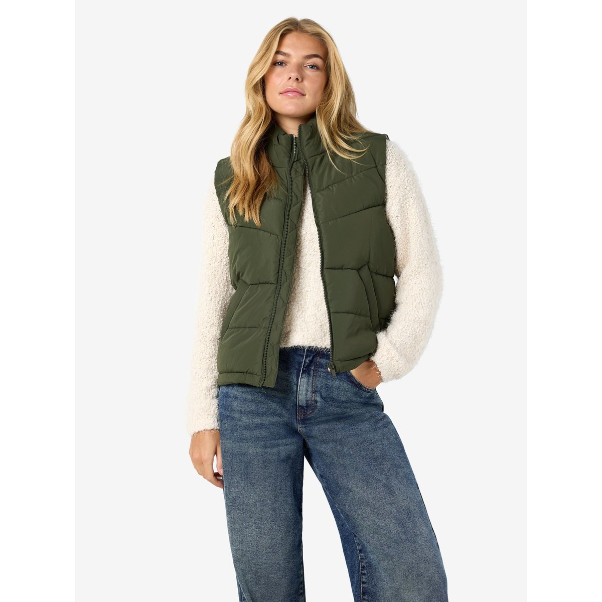 Doudoune courte sans manches vert kaki, NOISY MAY