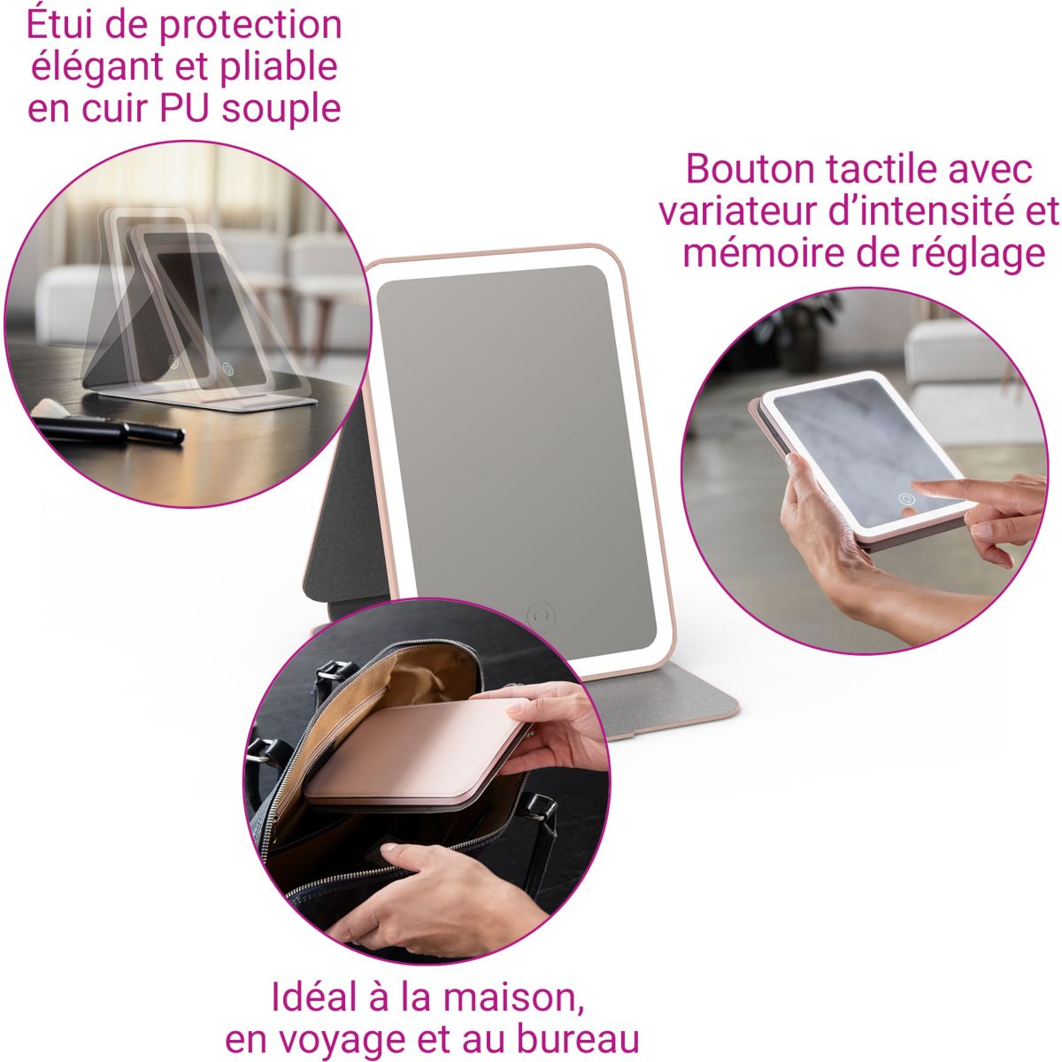 Miroir portable lumineux format tablette couleur unique, MEDISANA