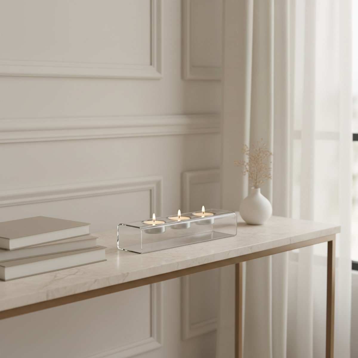 Centre de table décoratif pour bougies en verre L24 RUMBA transparent, SIA DECO