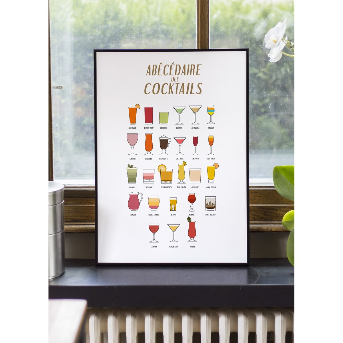 Affiche Abécédaire cocktails blanc, L'AFFICHERIE