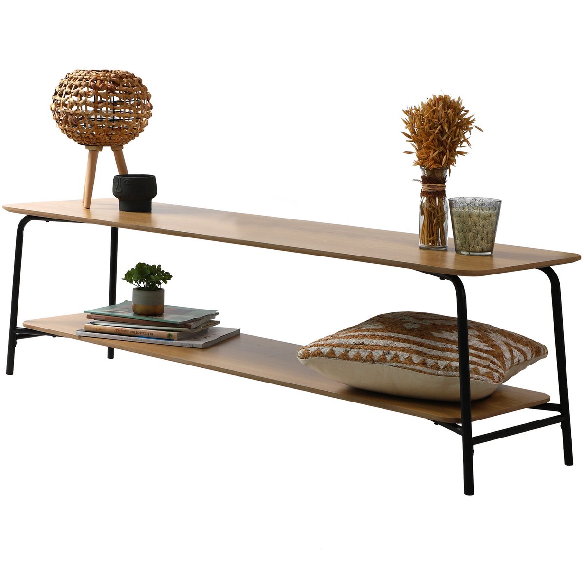 Meuble de télévision 2 niveaux bois et métal noir 150x40x43.5cm bois, WADIGA