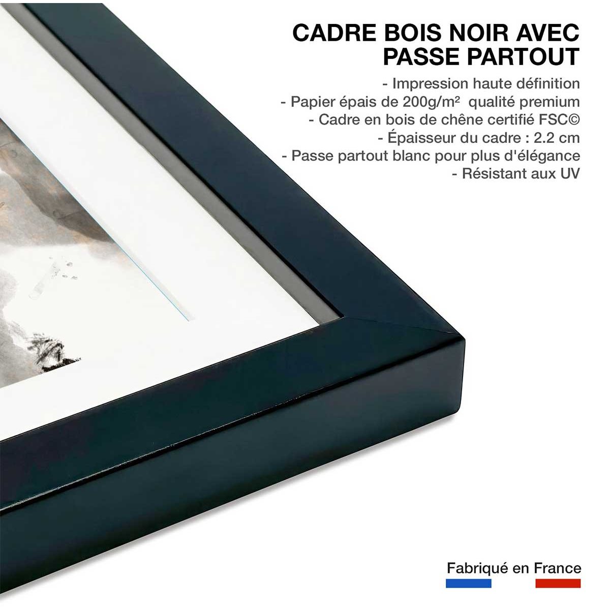 Affiche Chaos sauvage affiche + cadre en bois - noir, HEXOA