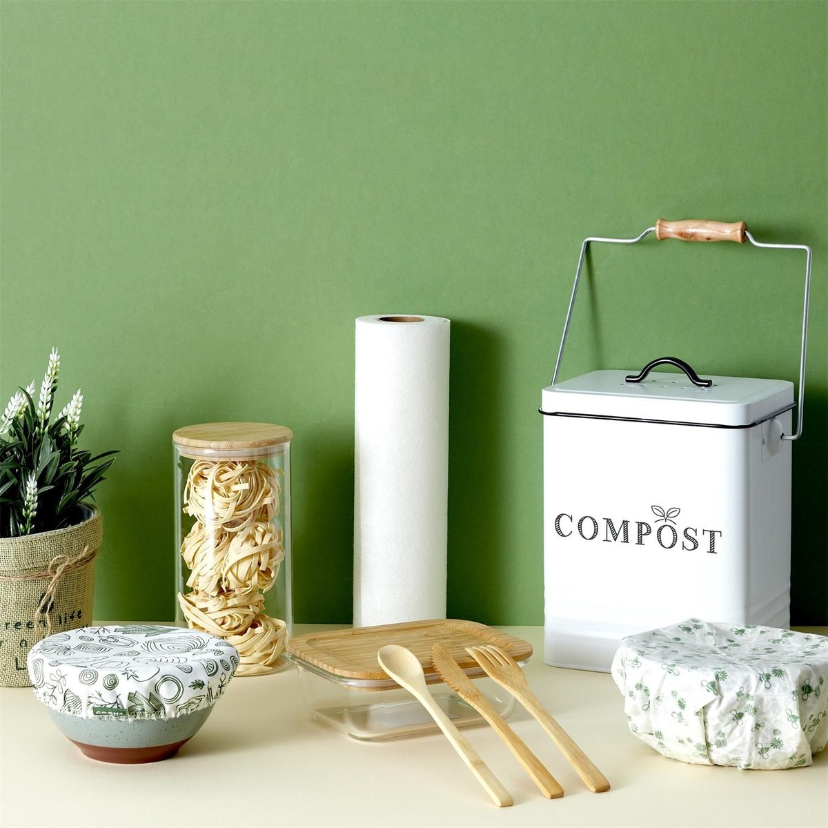Poubelle de compostage en métal blanc, THE HOME DECO FACTORY