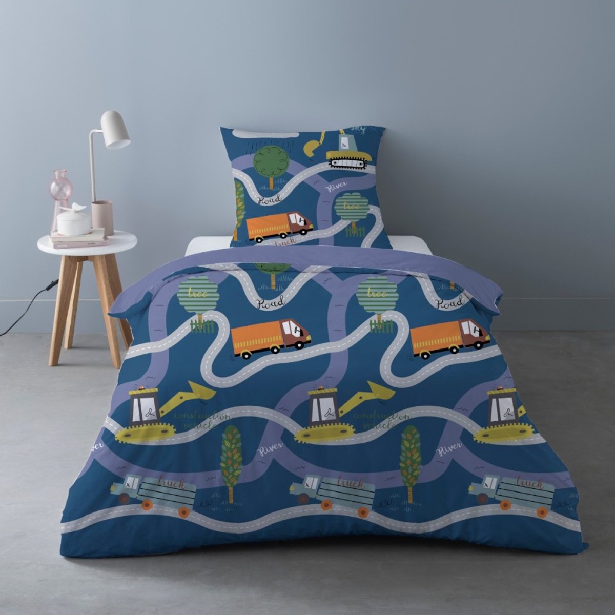 Housse De Couette 140x200 Road + 1 Taie D'oreiller bleu, DECORATIE