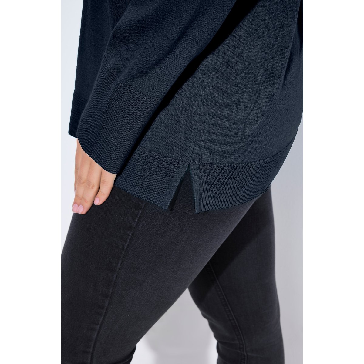 Pull col roulé, bords-côtes larges marine, ULLA POPKEN