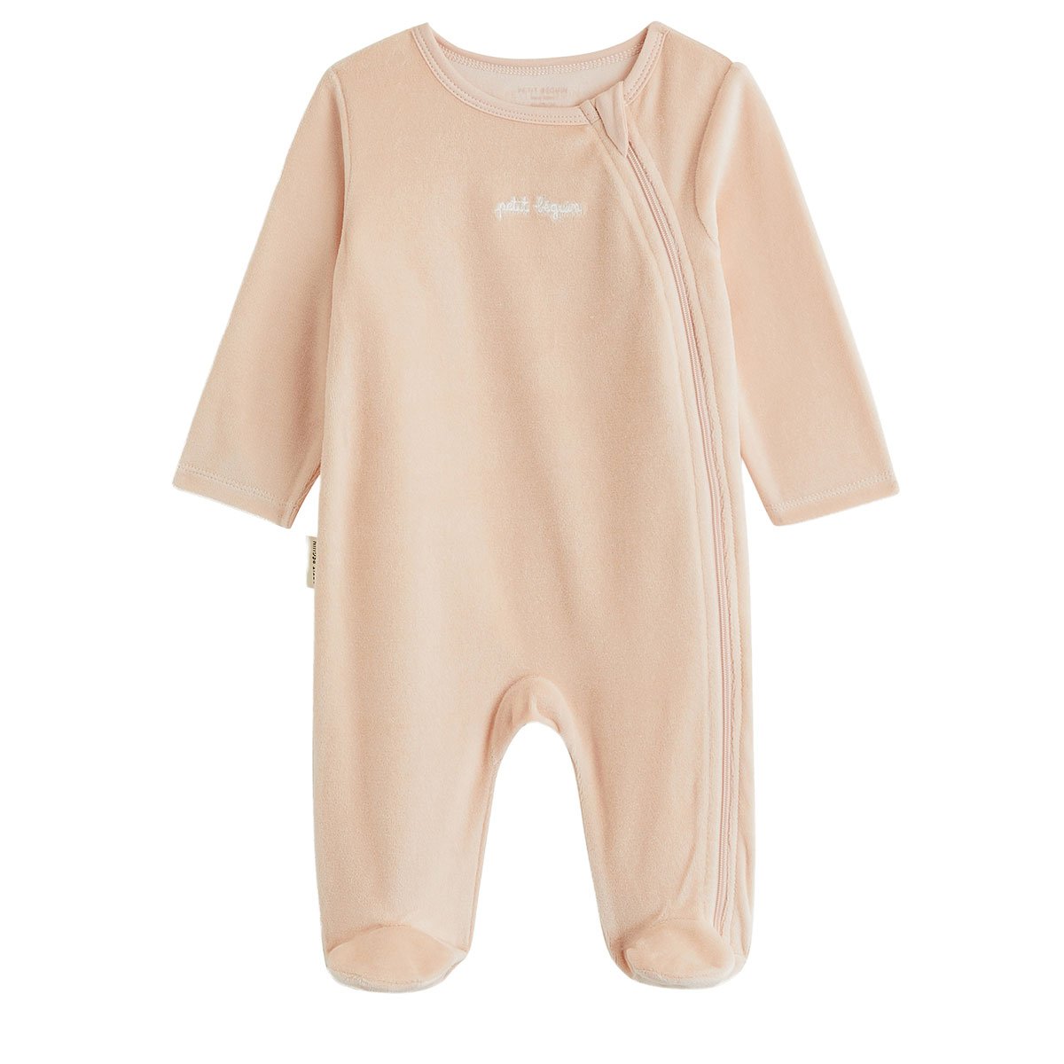 Lot de 2 pyjamas bébé en velours ouverture zippée rose, PETIT BEGUIN