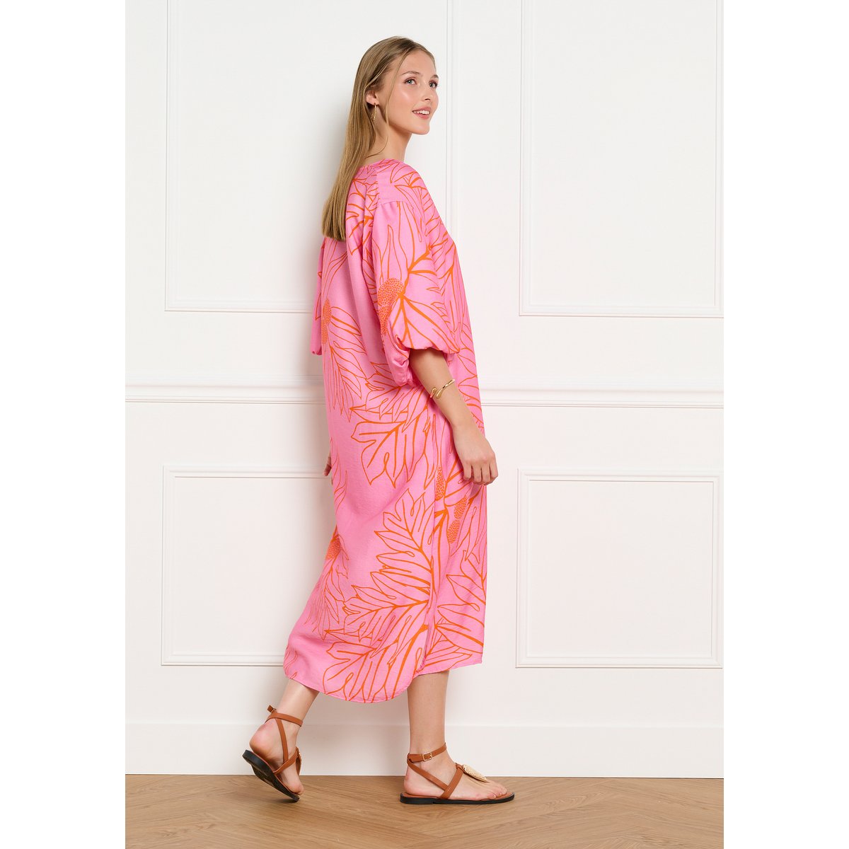 Robe caftan imprimée fuchsia, LOLALIZA