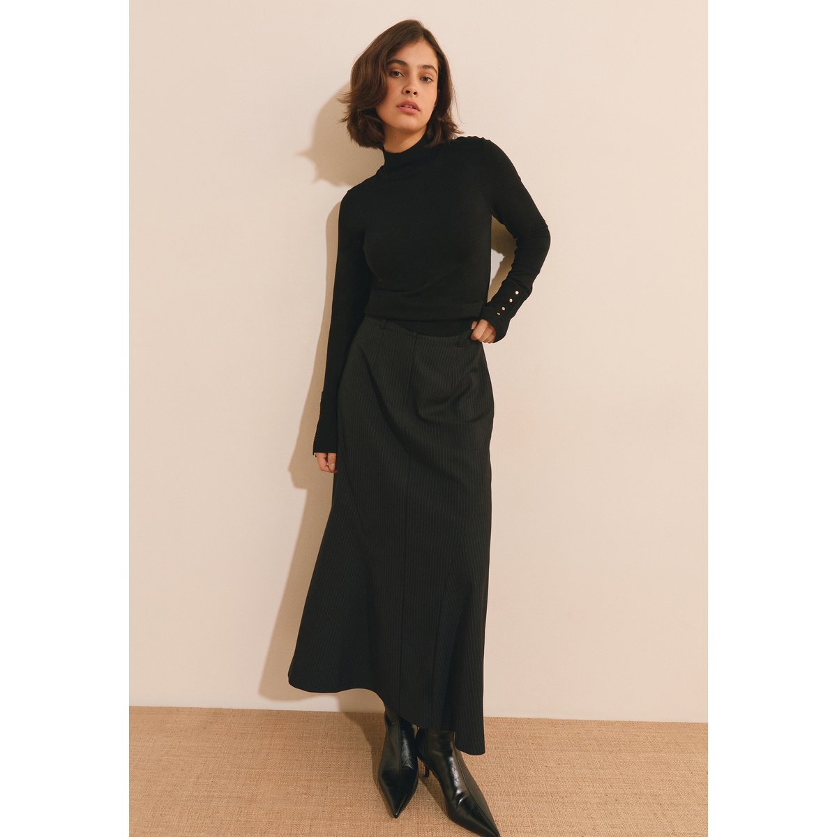 Pull en maille fine à manches mi-longues SAMI MONTANT noir, ETAM
