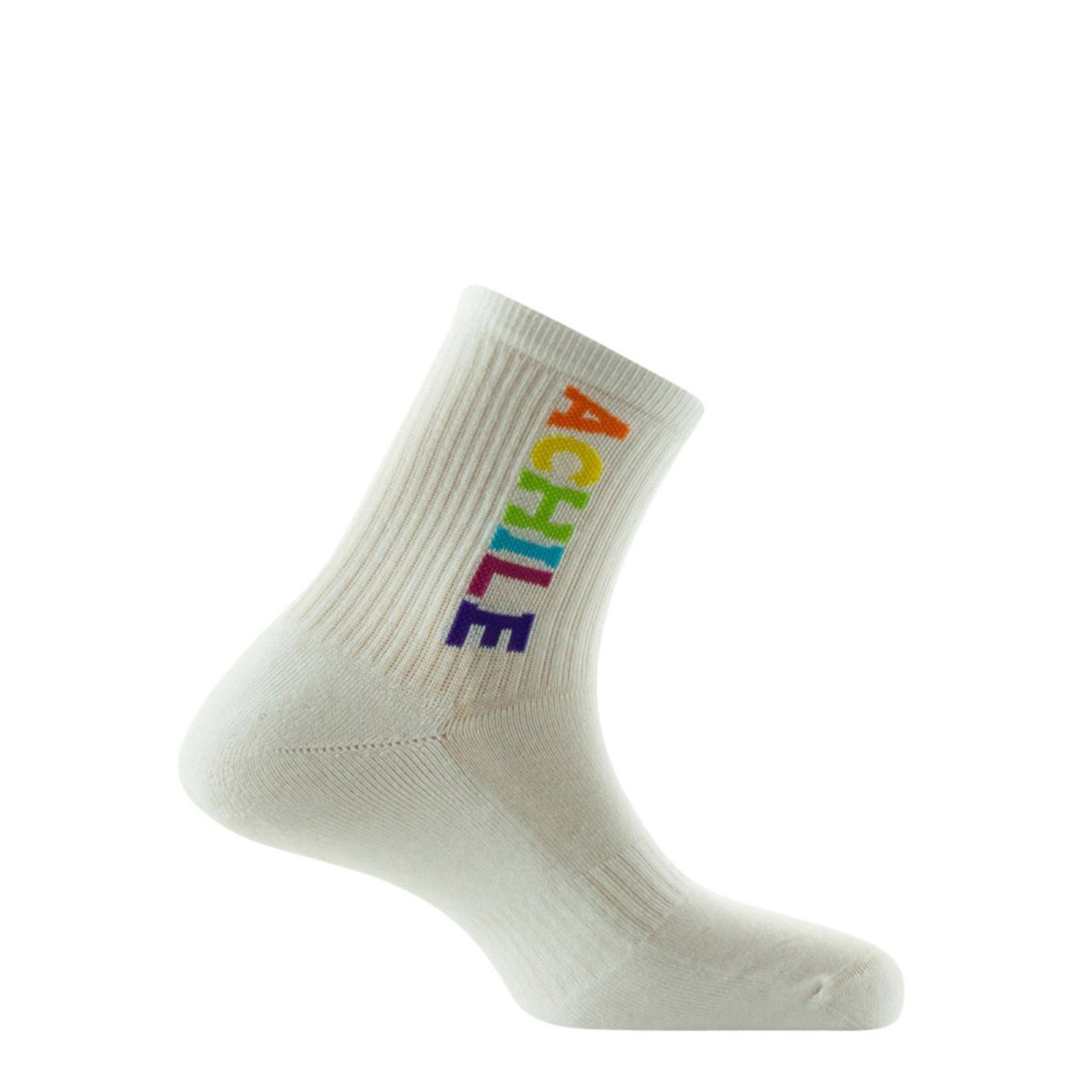Tiges courtes unies inscription Achile semelle bouclette Coton blanc, ACHILE