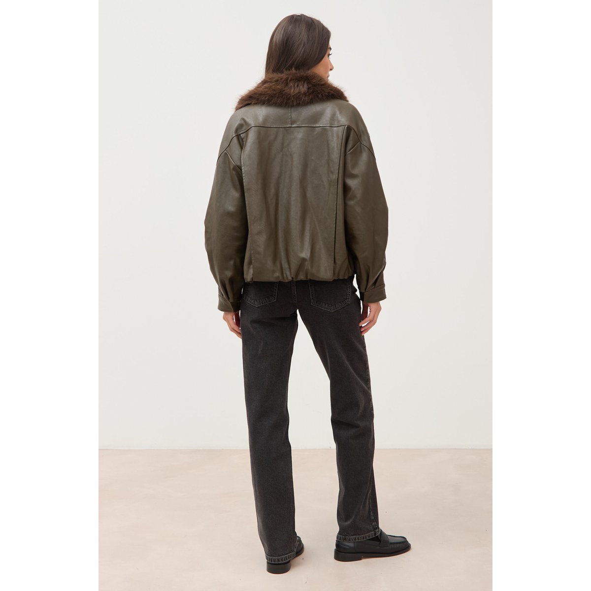 Blouson oversize manches longues vert olive, BONOBO