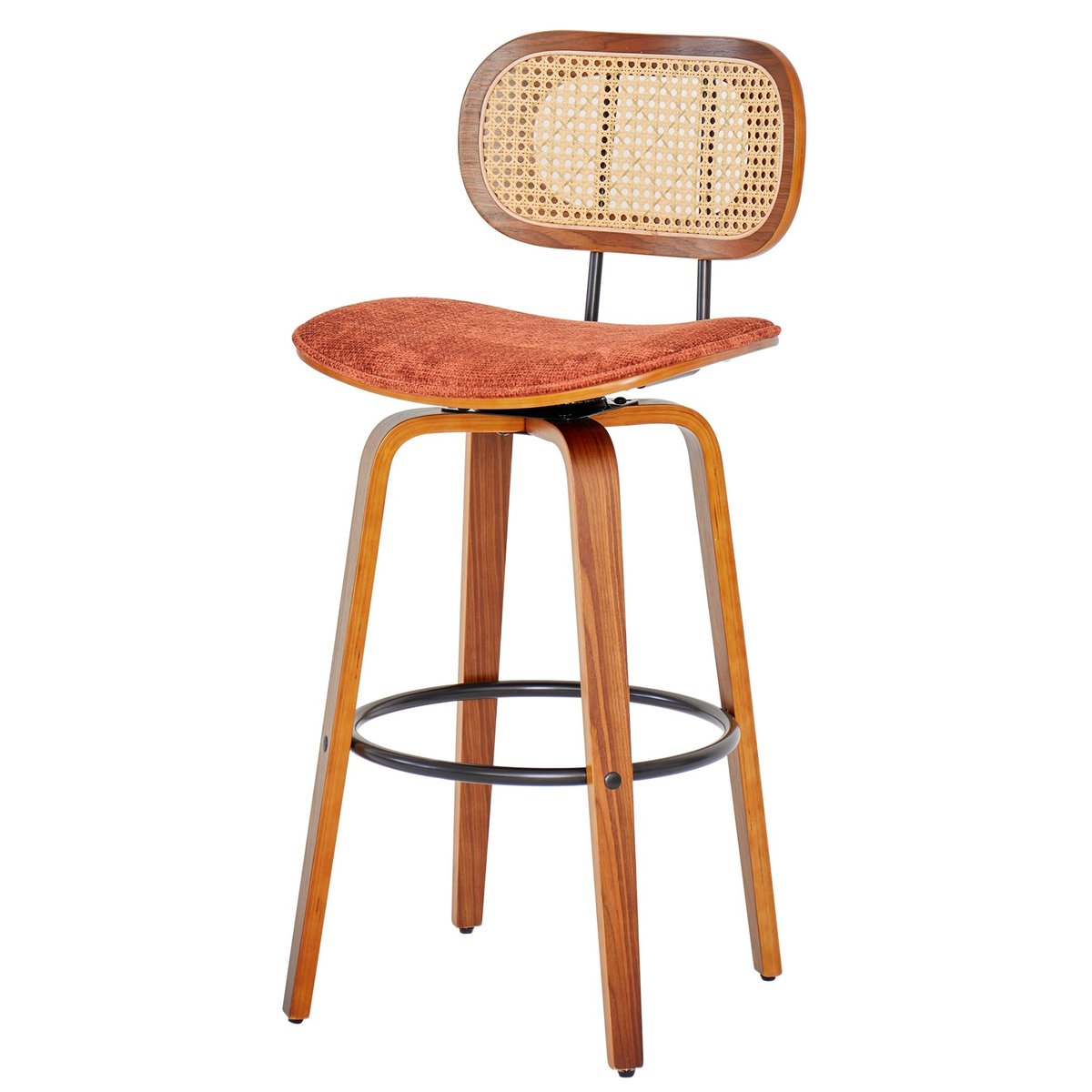 Lot de 2 tabourets de bar, bois et cannage, ALESUND terracotta, NORDLYS