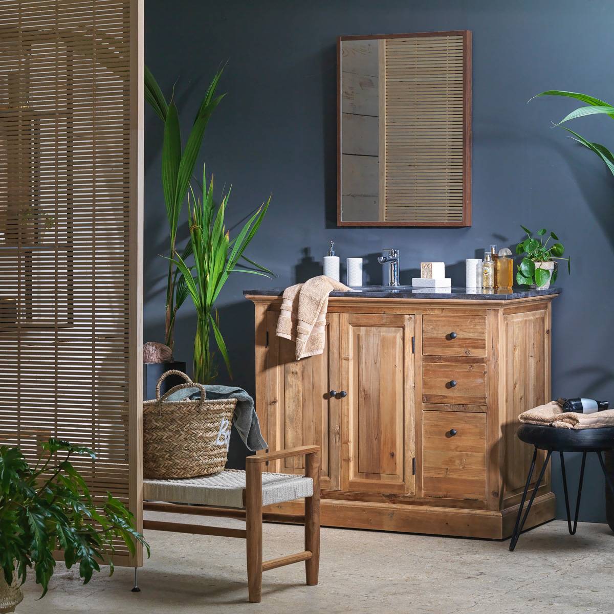 Meuble sous vasque en bois recyclé APRIL bois clair, MADE IN MEUBLES 