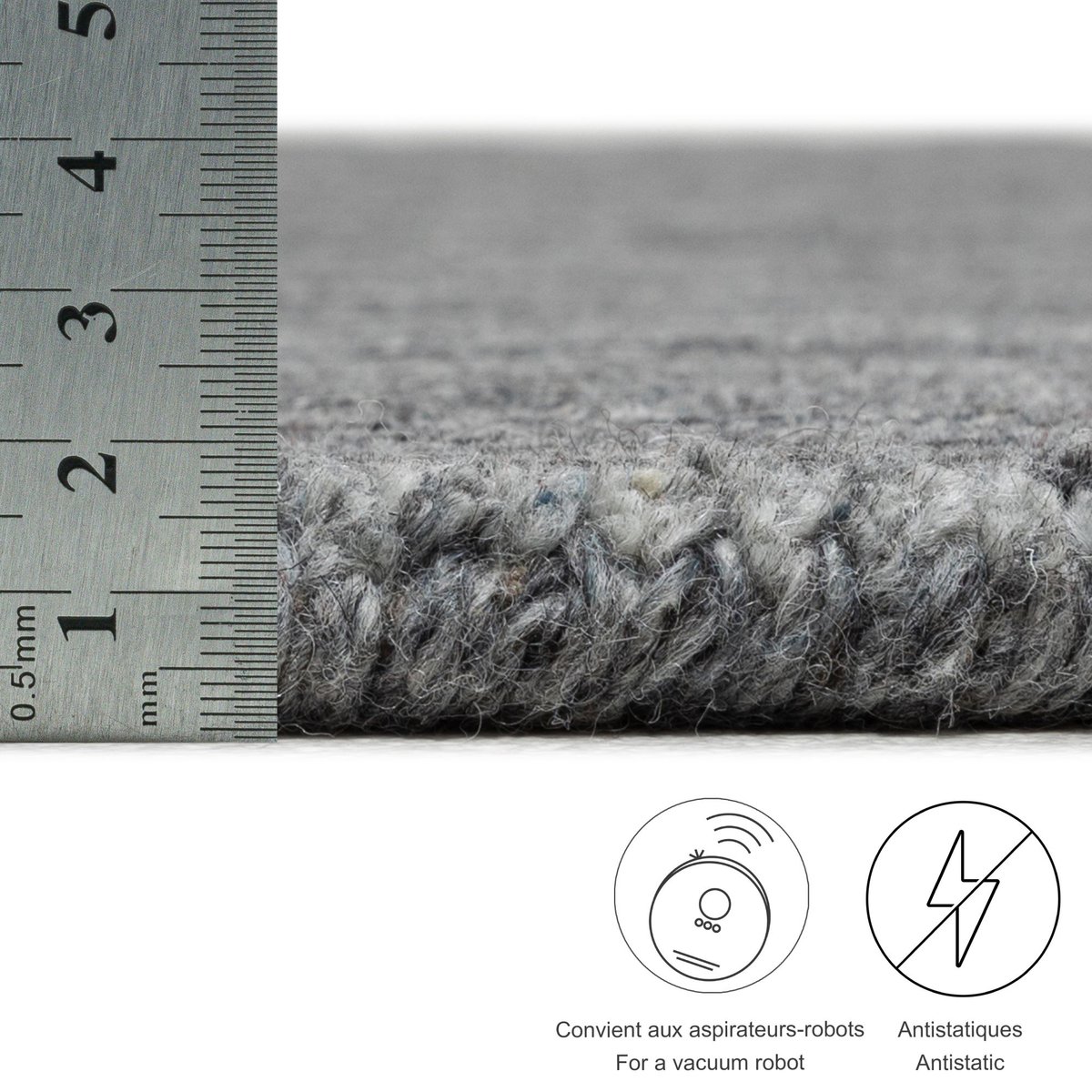 Tapis de salon uni en laine tissé main - PURE anthracite, THEKO