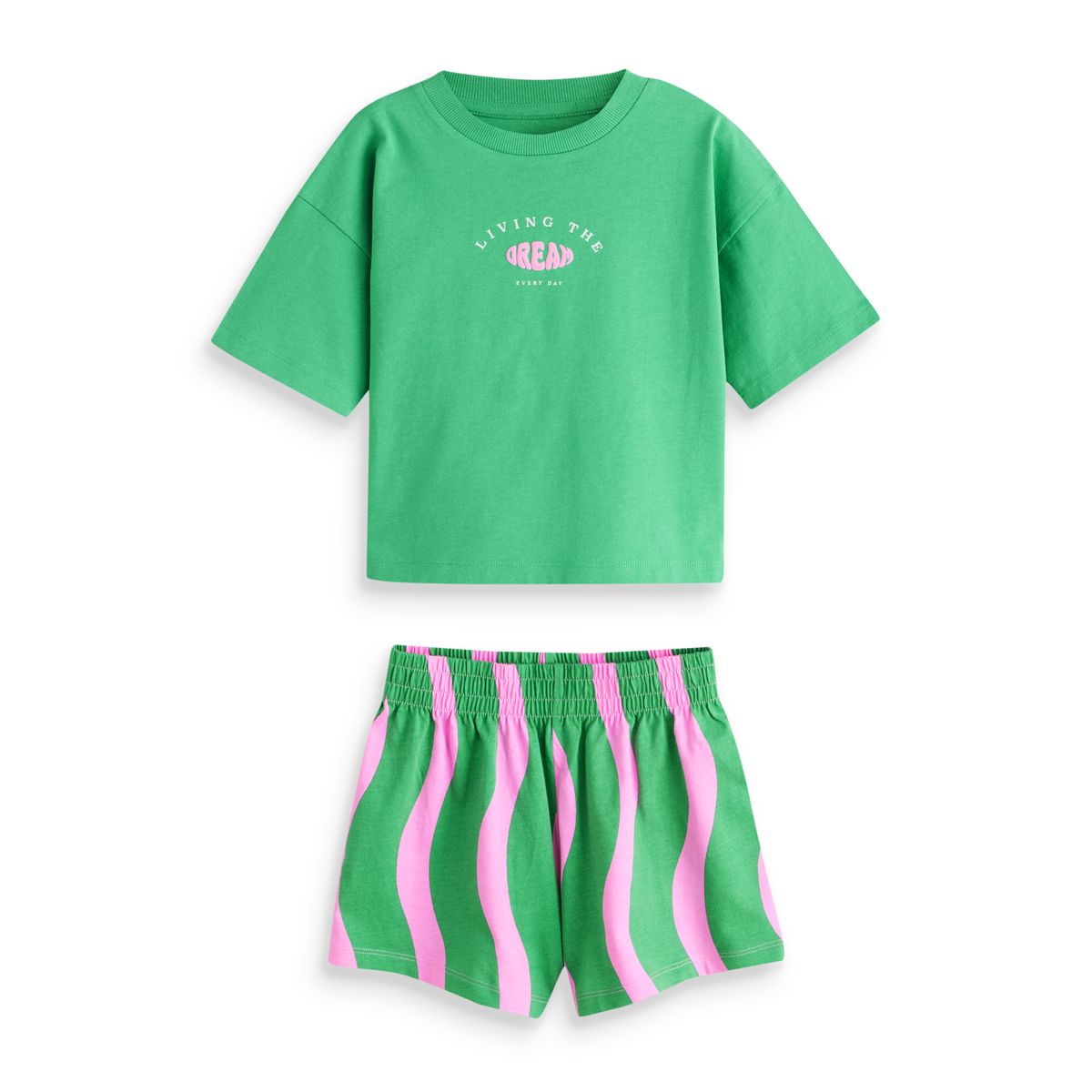 Pyjama short, lot de 3 imprimé ondulé rose/vert vif, NEXT