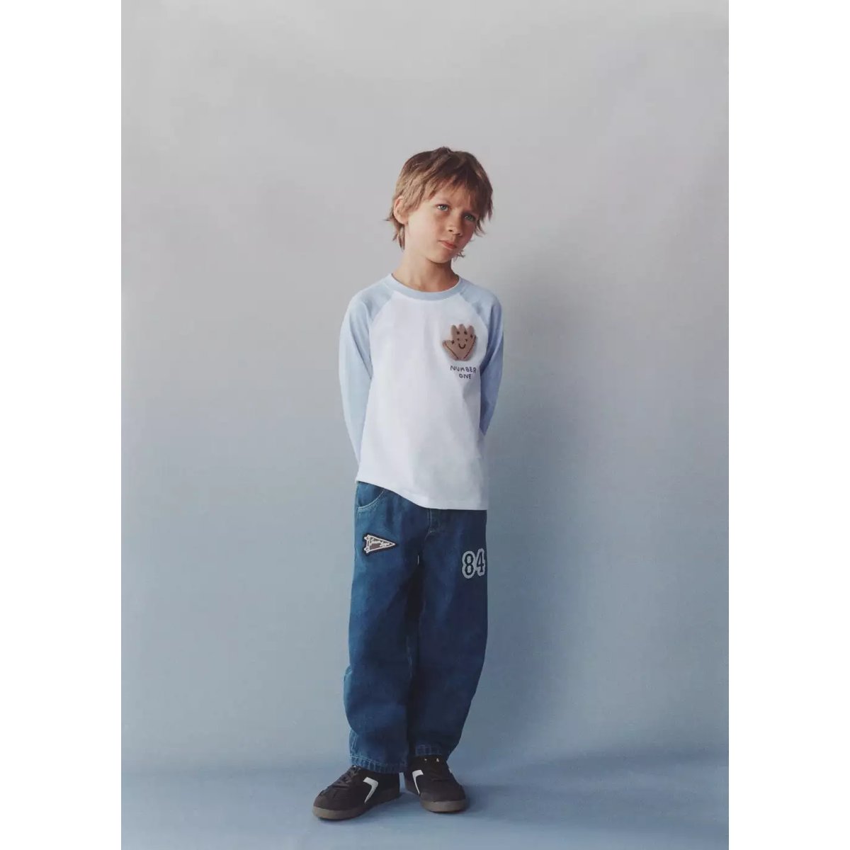 Jean comfy-fit écussons bleu moyen, MANGO BABY