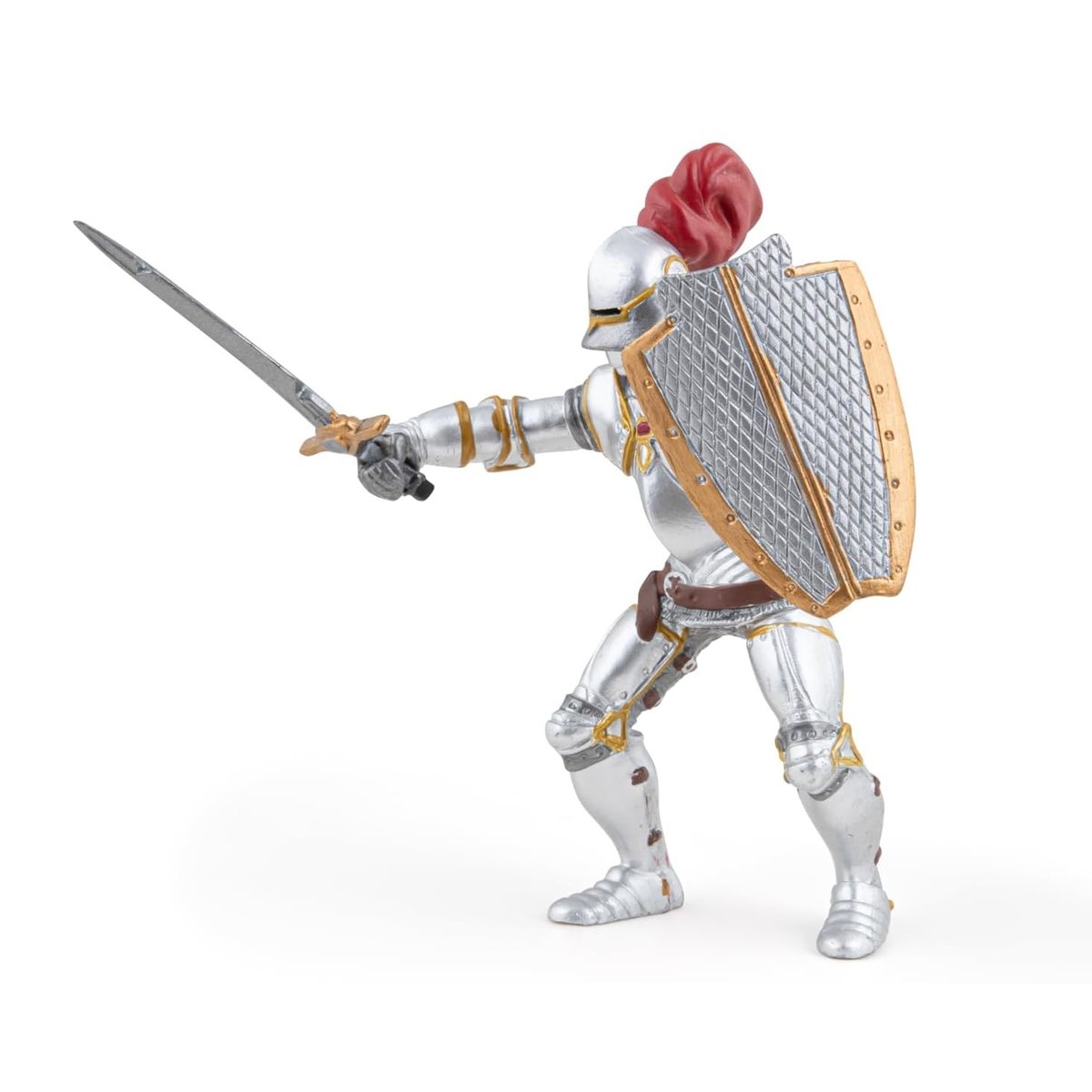 Figurine Chevalier en armure au plumet rouge gris, PAPO