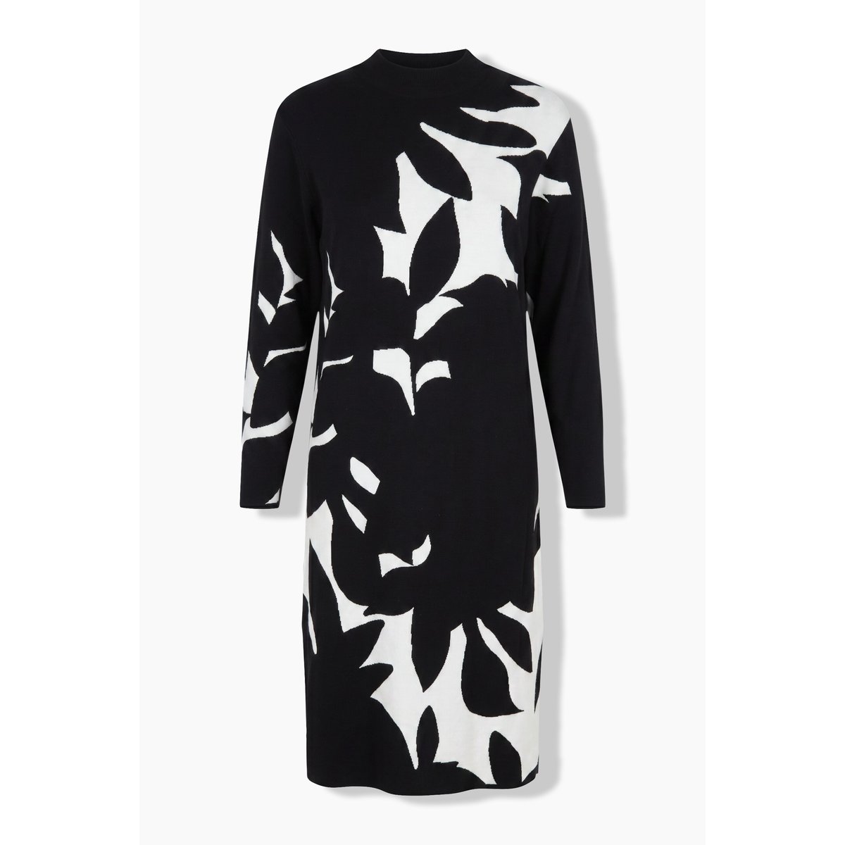 Robe maxi en maille, motif feuilles noir, ULLA POPKEN