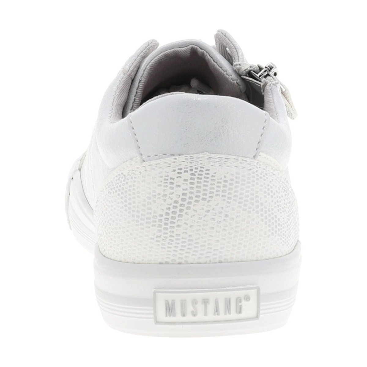 Tennis argent à talon plat avec des lacets et un zip latéral gris, MUSTANG