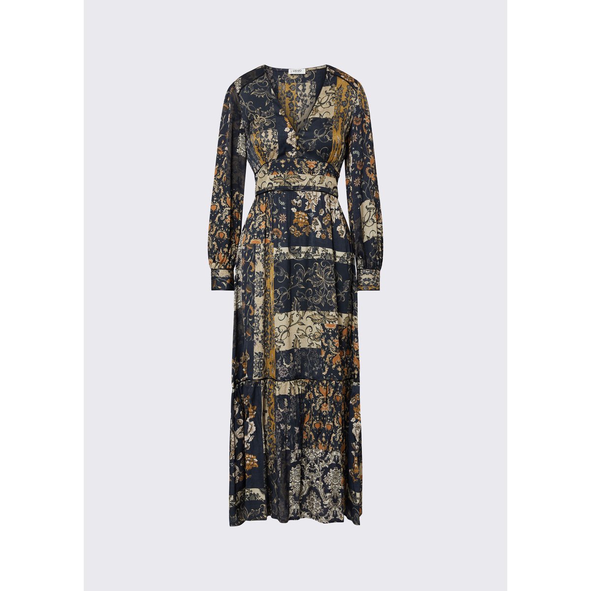 Robe longue avec volants imprimé à fleurs, LIU JO