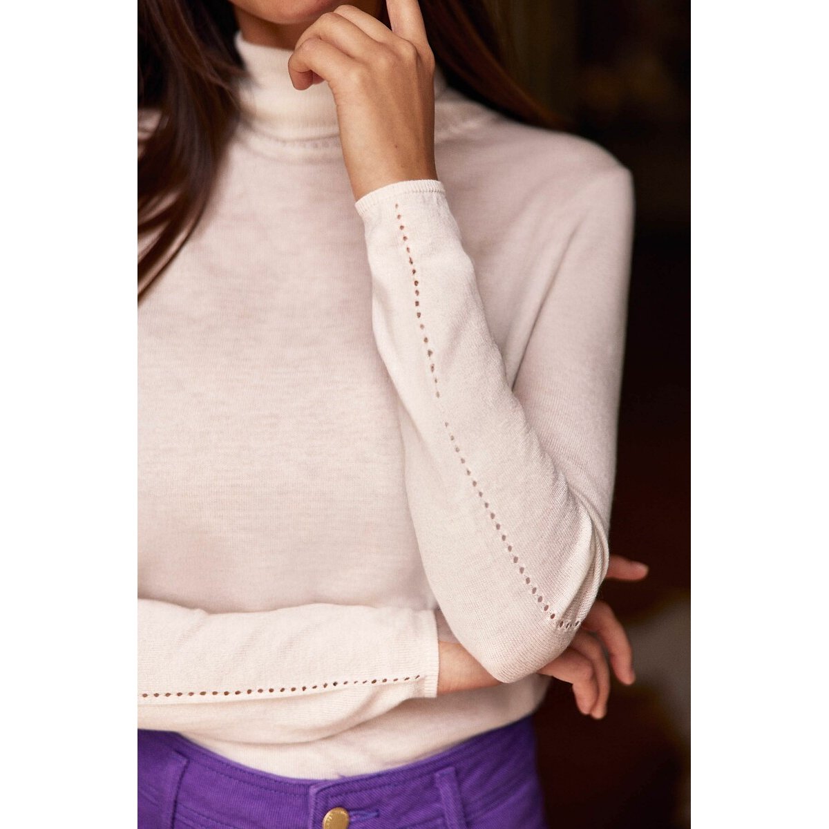 Miloe Turtleneck Jumper with Openwork Details ecru , LA PETITE ETOILE