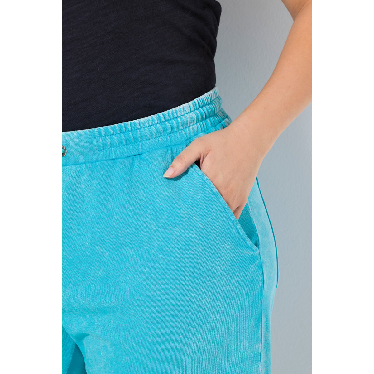 Short Mary en molleton. Taille élastique aqua foncé, ULLA POPKEN