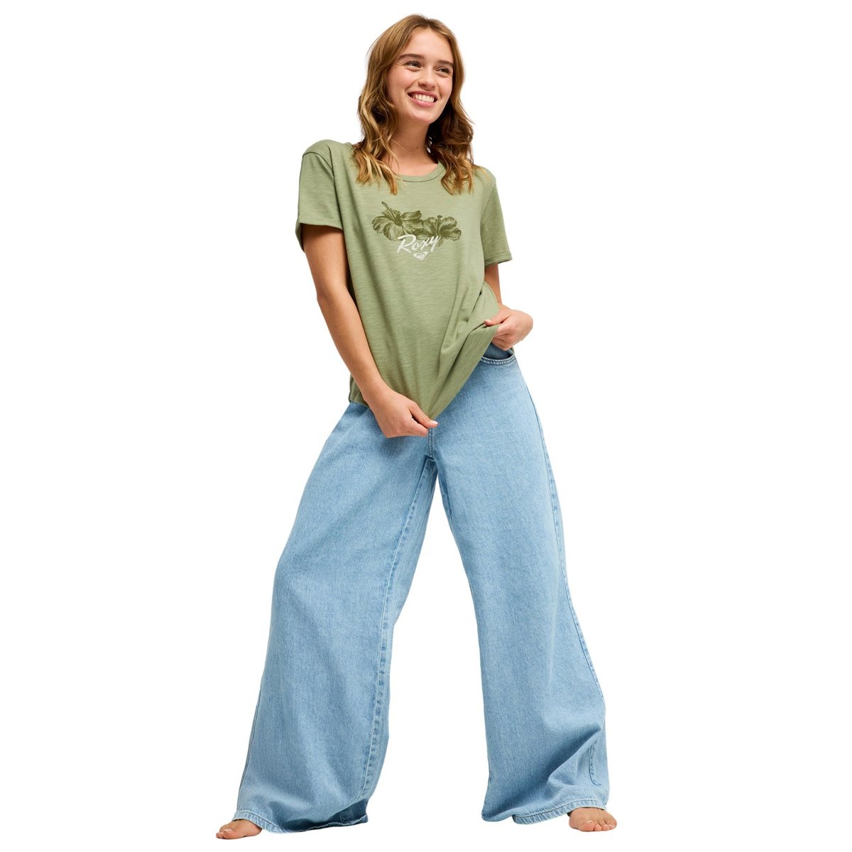 T-Shirt, manches courtes, col rond, . vert oil green, ROXY