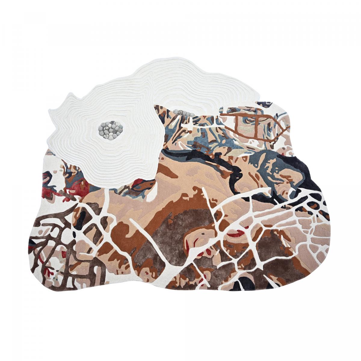 Tapis salon, motif fresque artistique, texture en relief, WOWW beige, marron, multicolore, UN AMOUR DE TAPIS