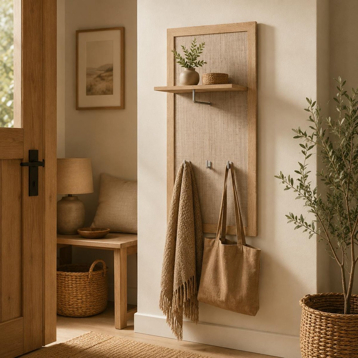 Portemanteau bohème 3 patères 1 étagère SONA bois naturel, PIER IMPORT