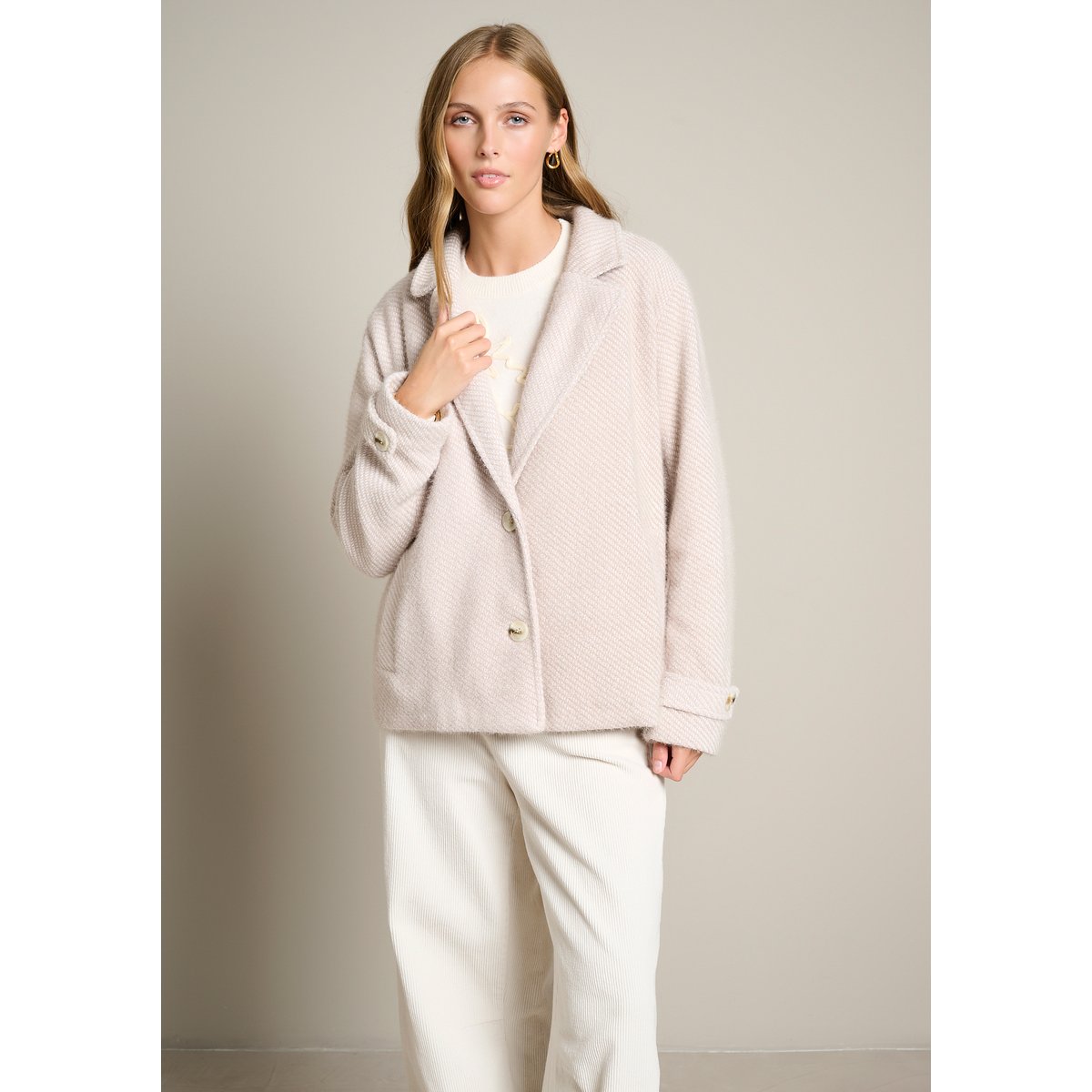 Manteau court texturé lt beige, LOLALIZA