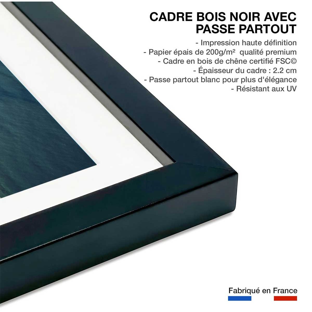 Affiche sentier de plage et banc de sable affiche + cadre en bois - noir, HEXOA