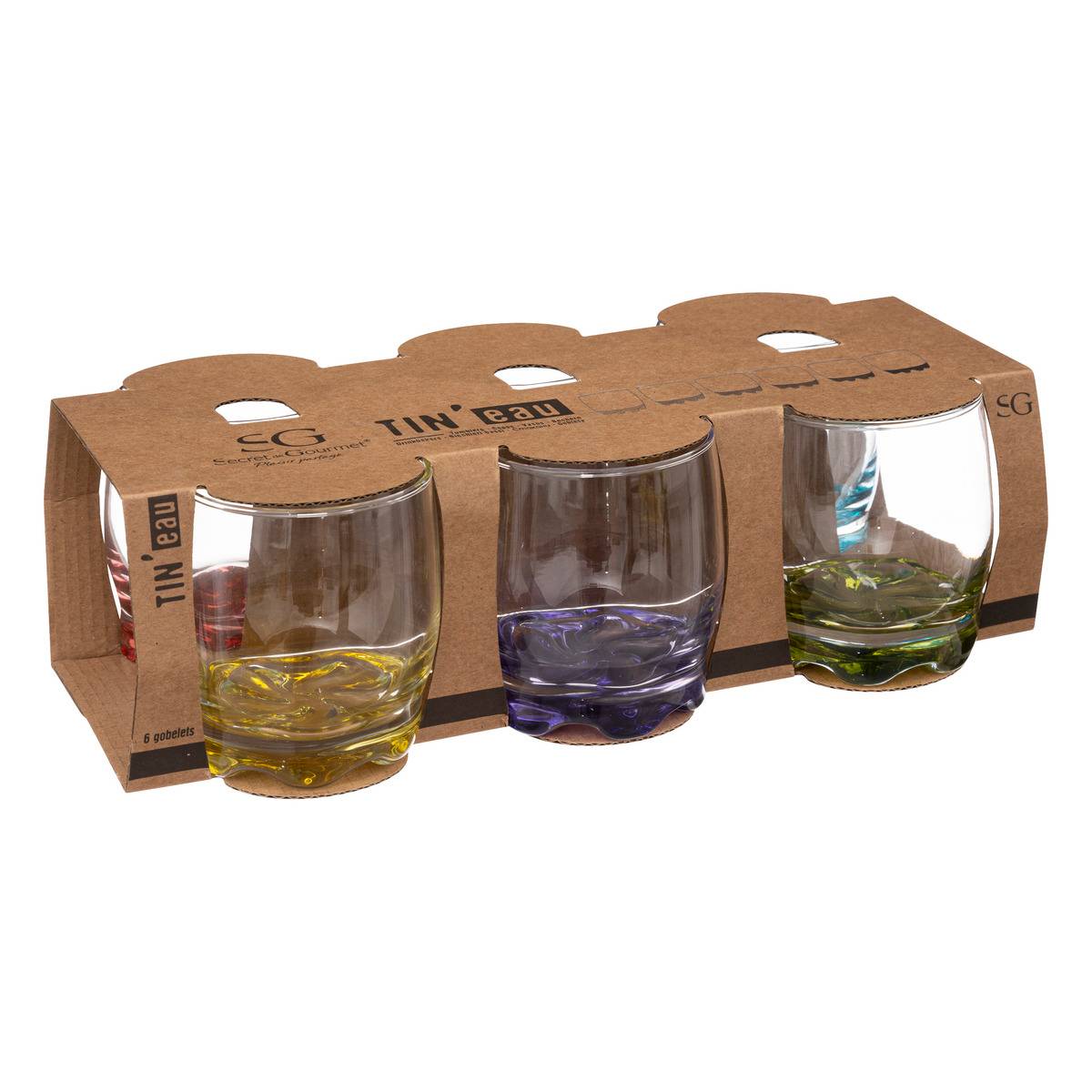 Lot de 6 verres bas en verre TIN'EAU multicolore, SECRET DE GOURMET
