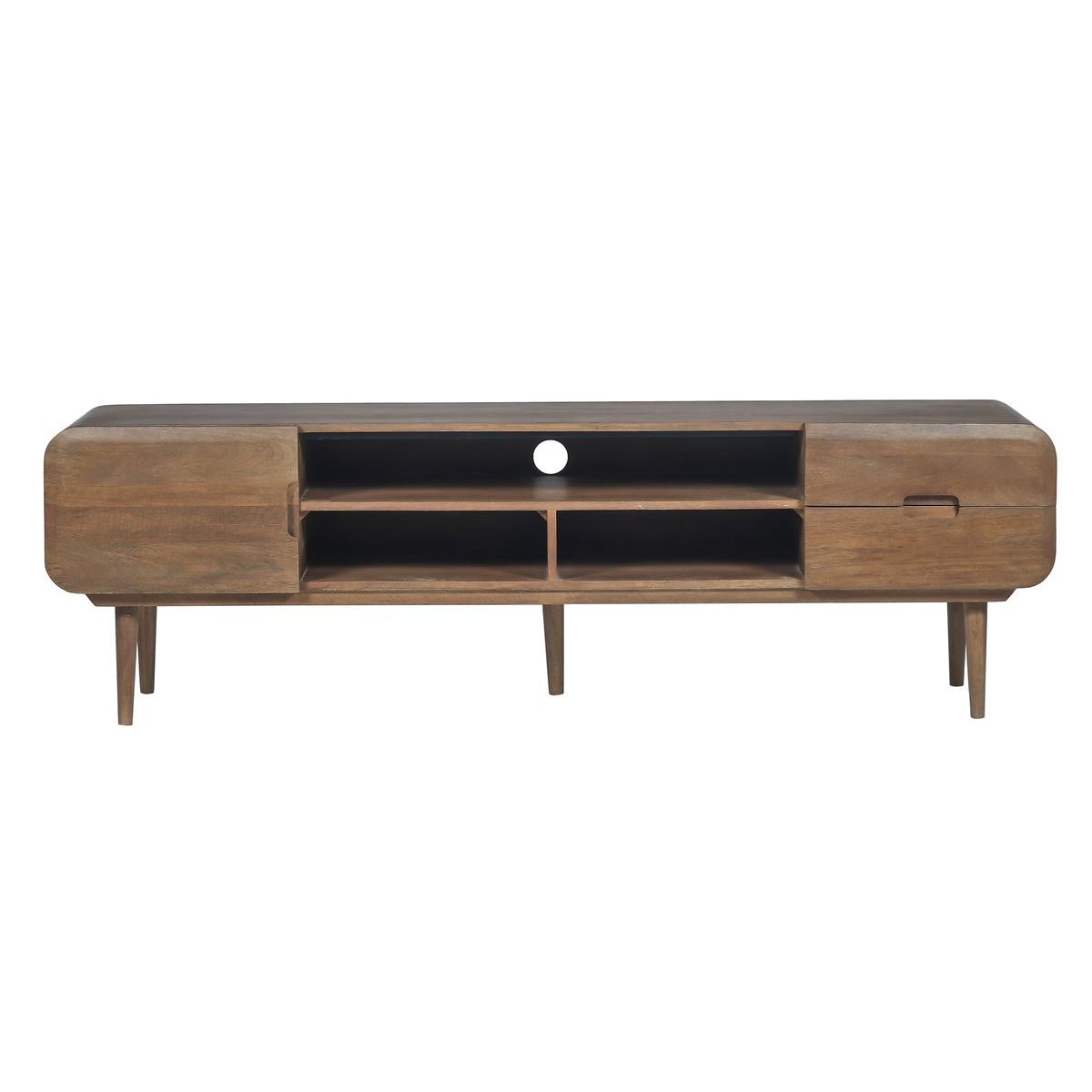Meuble TV 180 cm bois massif, BRUNE marron foncé, BOBOCHIC