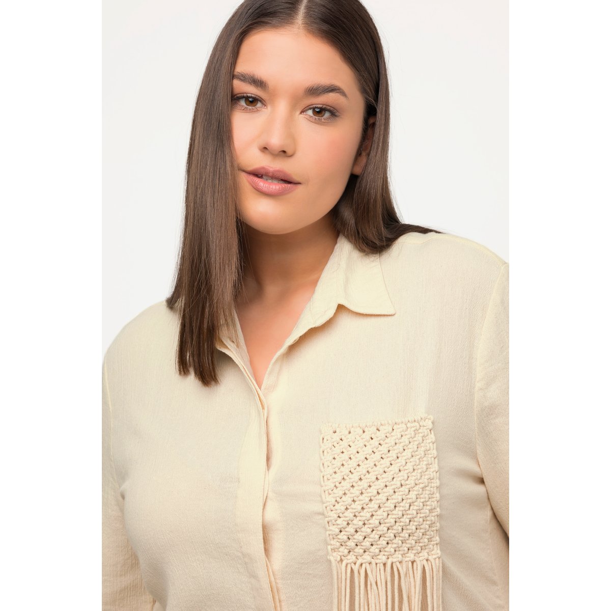Chemisier en coton bio texturé. Col chemise pop corn, ULLA POPKEN