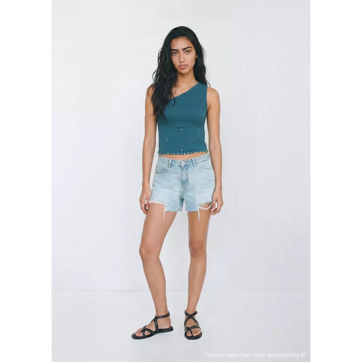 Short détail effiloché bleu clair, MANGO TEEN