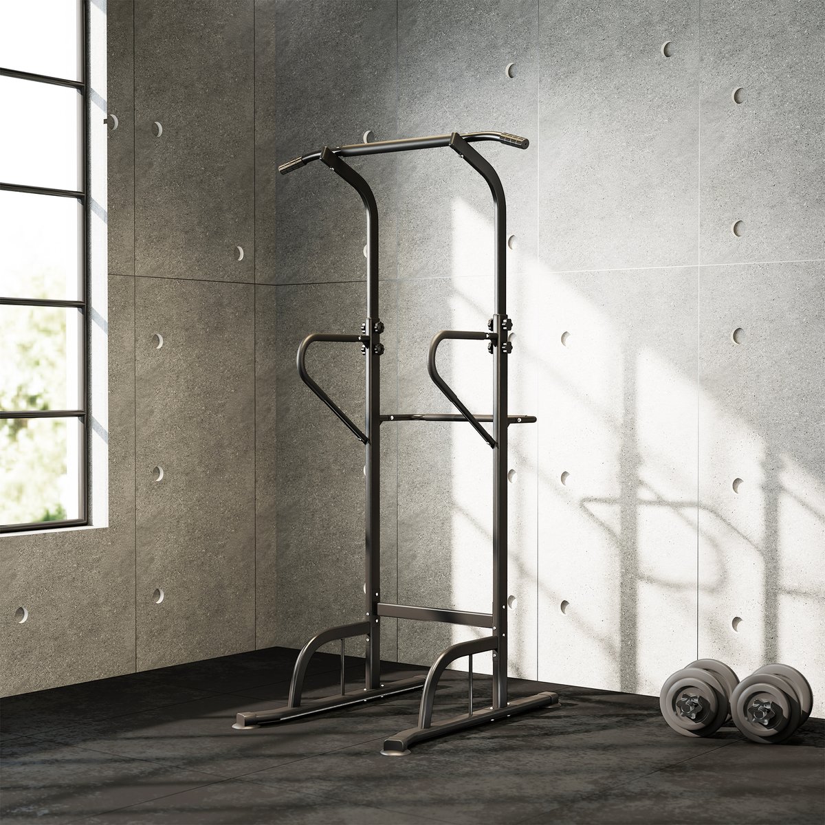Station de musculation multifonction barre de traction chaise romaine réglable acier noir noir, HOMCOM
