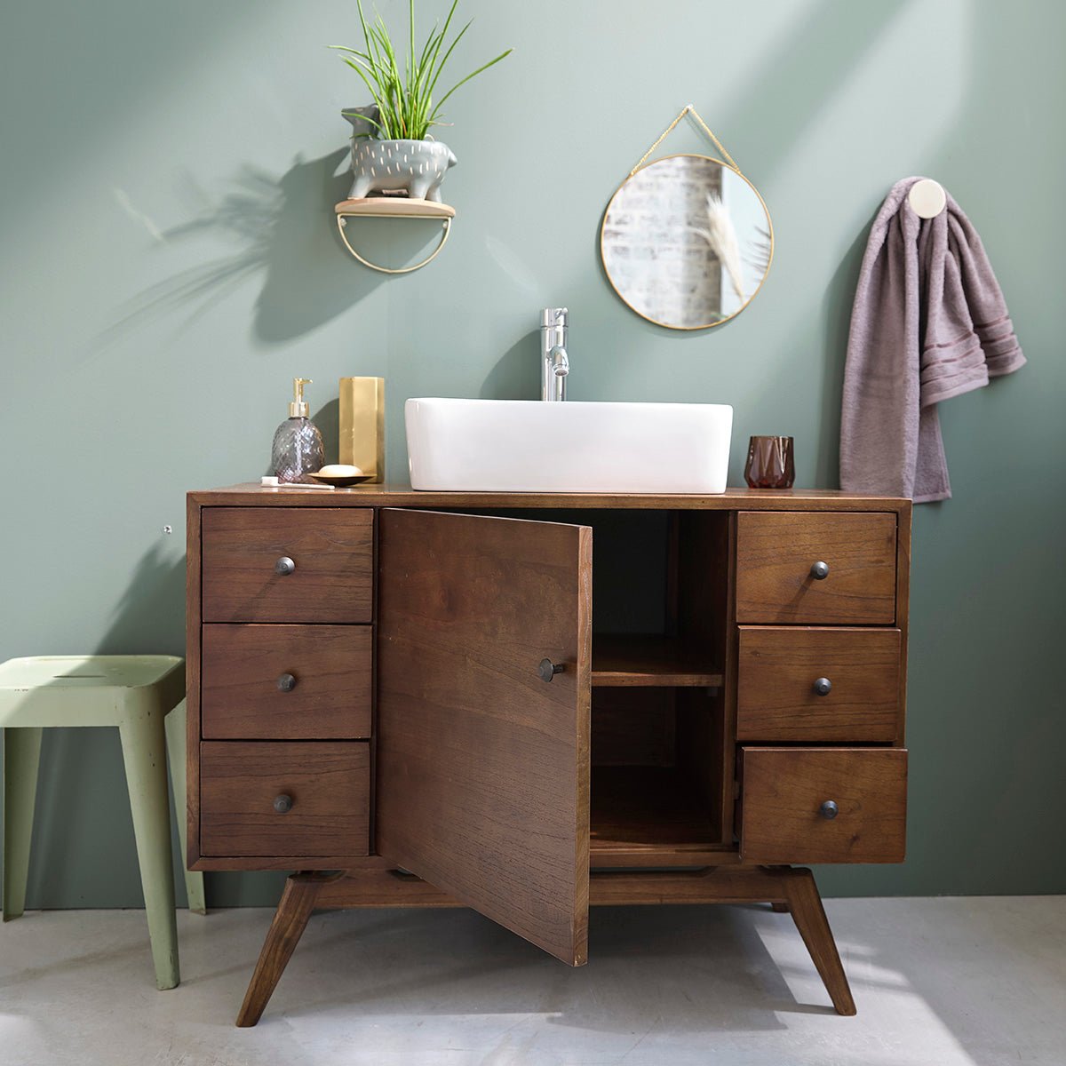 Meuble de salle de bain en mindi massif 100 cm EMILE marron, BERAH GETAH