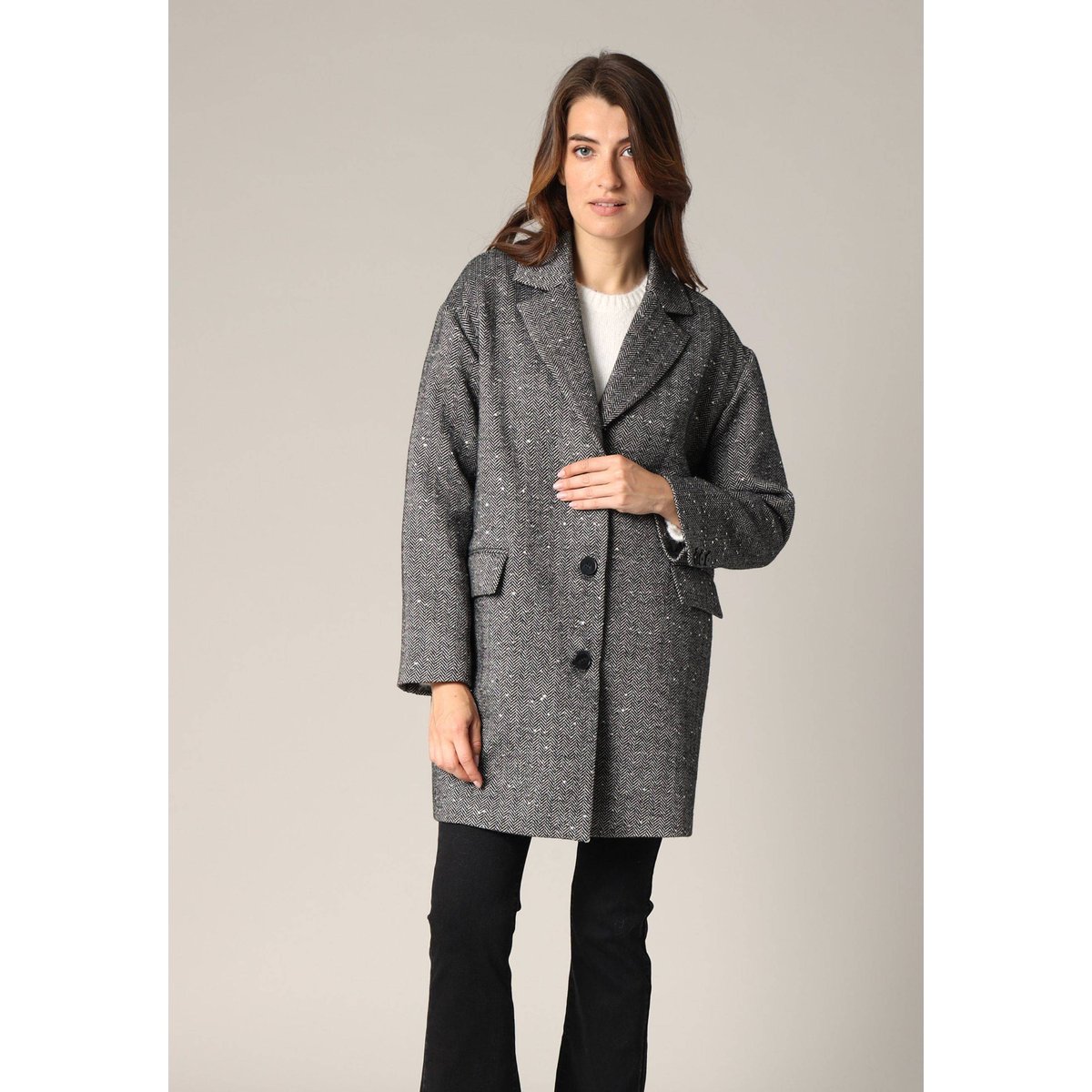 Manteau oversize à motif chevrons KALISSA noir, DEELUXE