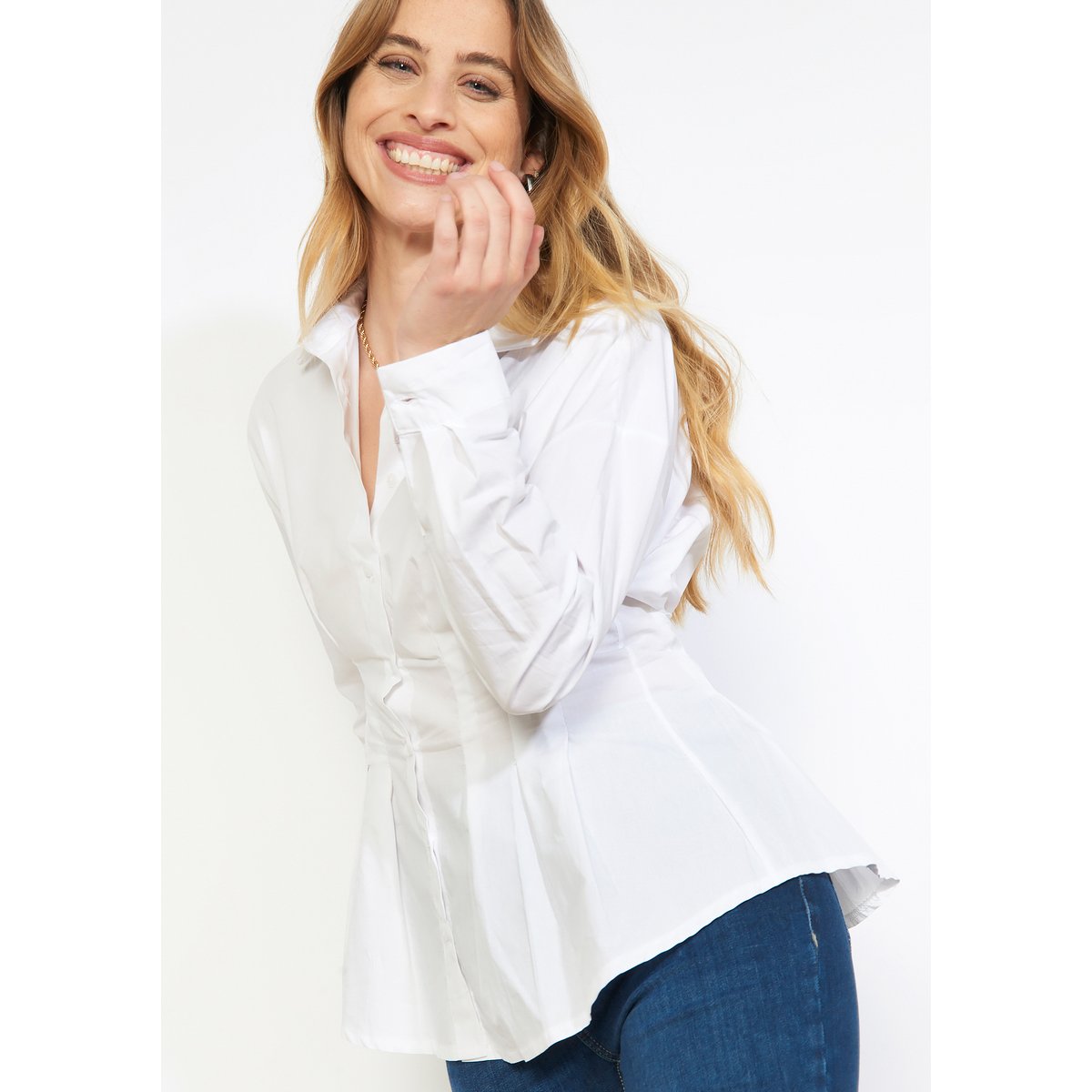 Chemise cintrée plissée blanc, LOLALIZA