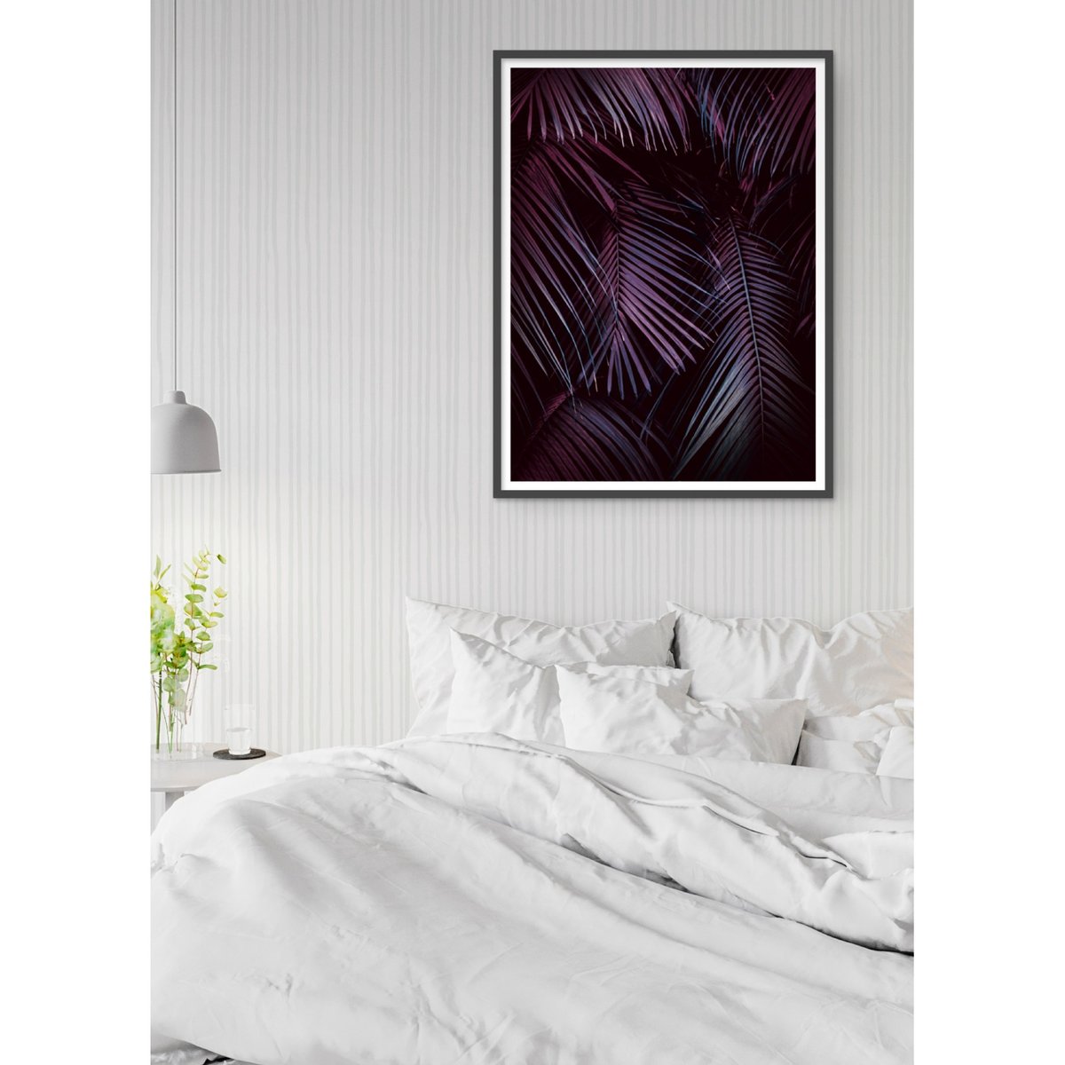 Poster Feuilles de palmier tropical sombre blanc, L'AFFICHERIE