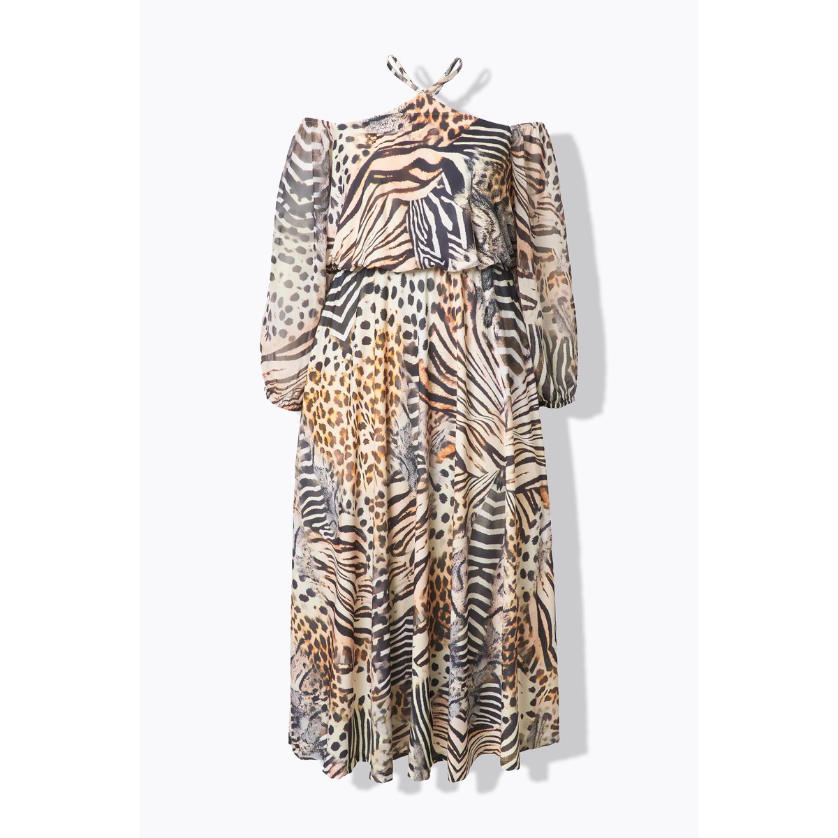 Robe maxi en mousseline. Épaules mastic foncé, ULLA POPKEN