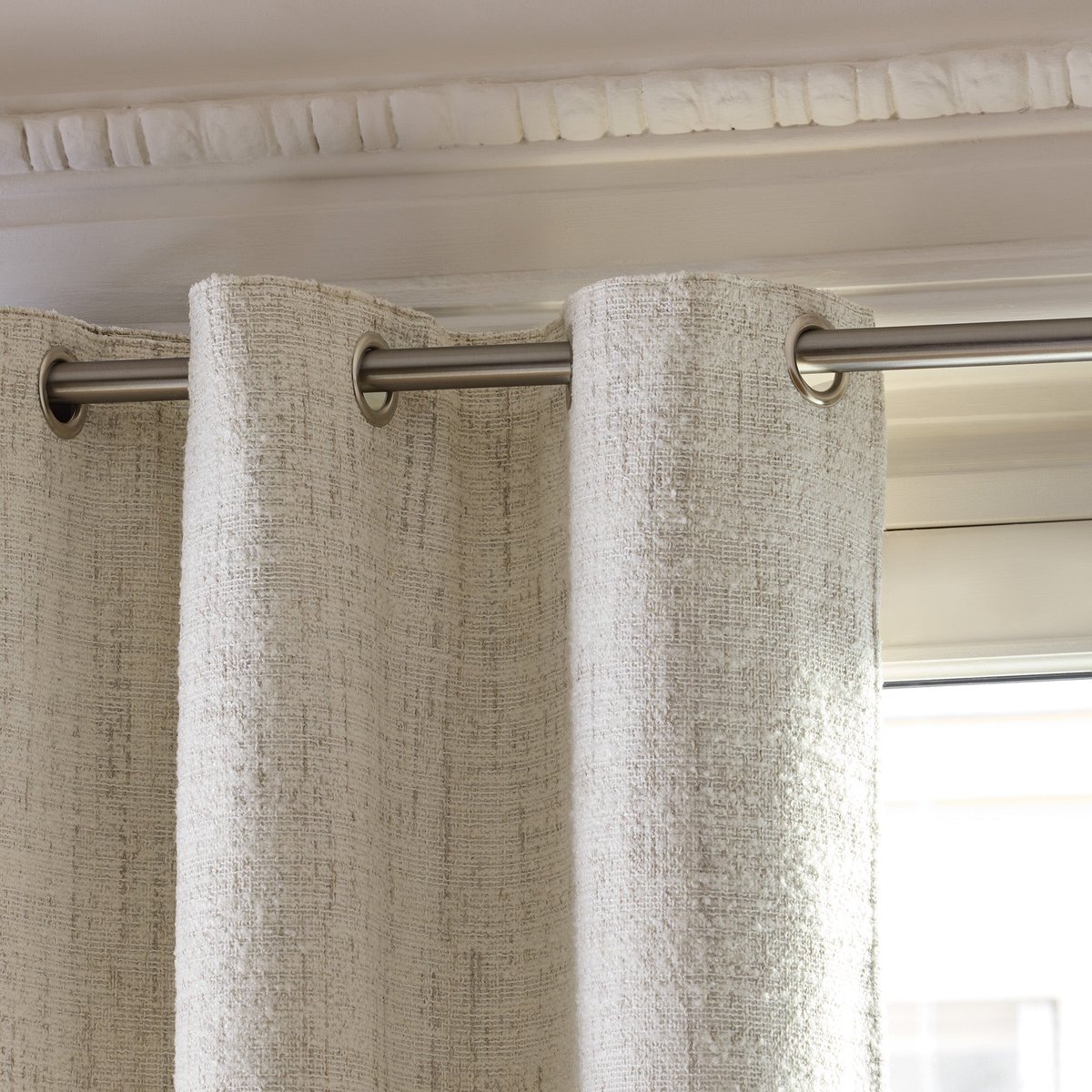 Rideau Oeillets Doublé Occultant en Jacquard effet tweed bouclé MERYBELLE ivoire, MADURA
