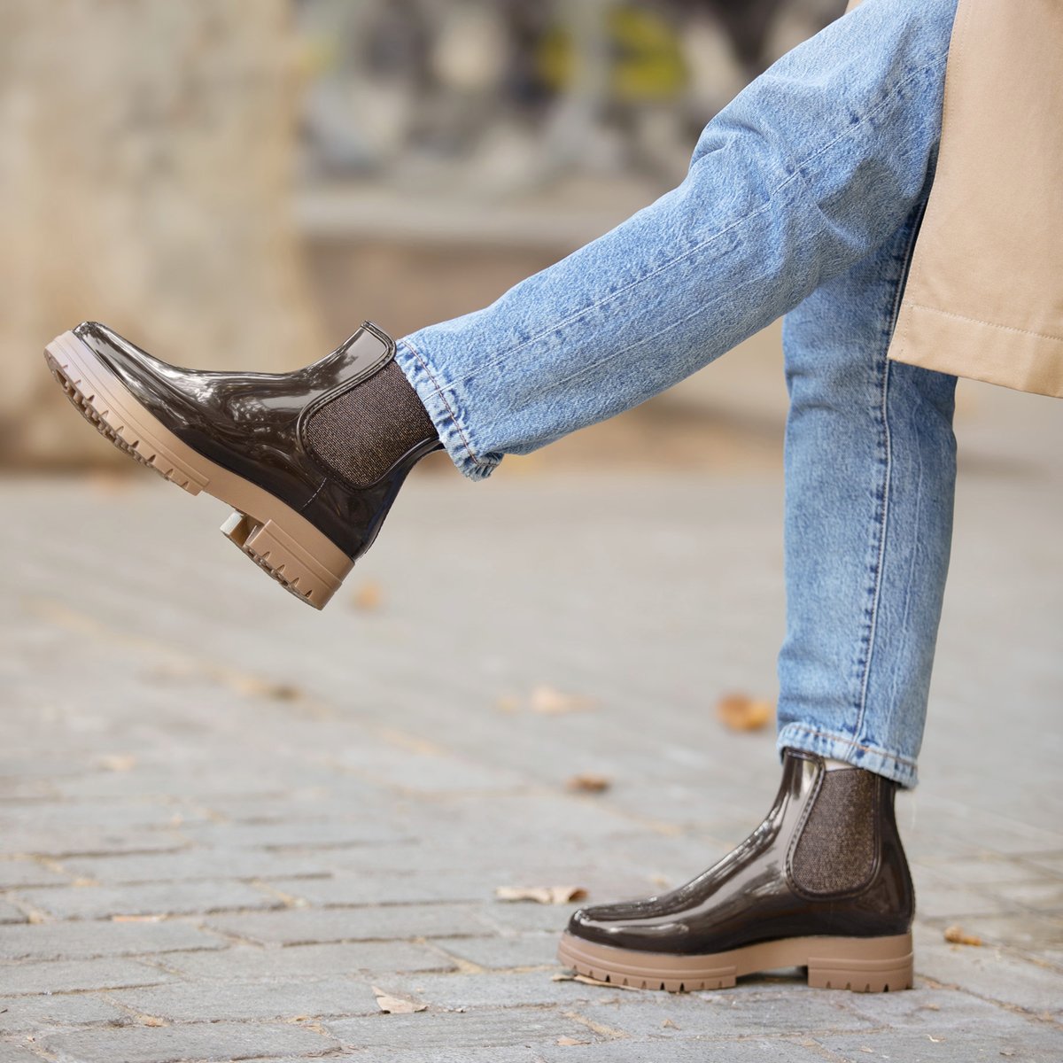Bottines de pluie crantées marron/beige, JULES & JENN